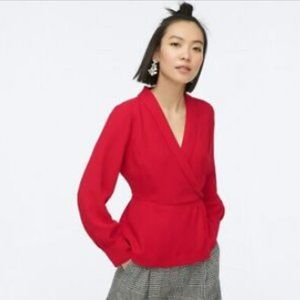 J. CREW Drapey Faux Wrap Crepe Top in Red NWT